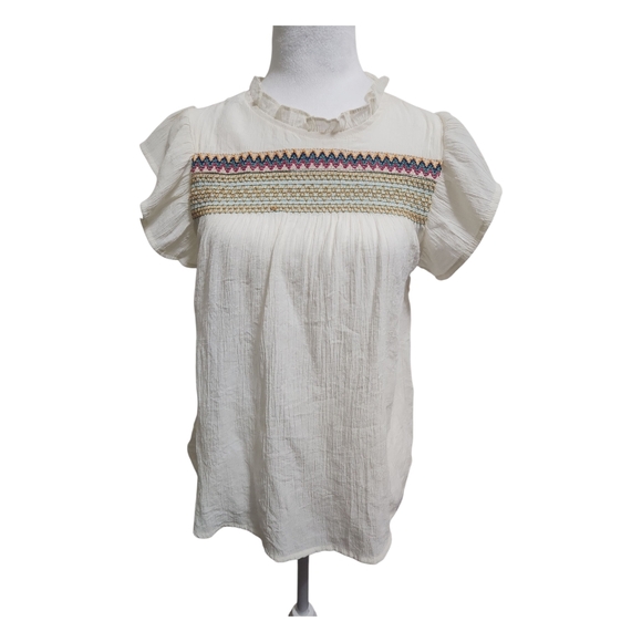 Blu Pepper Cream Blouse with Embroidered Detail Size Medium - Picture 1 of 15
